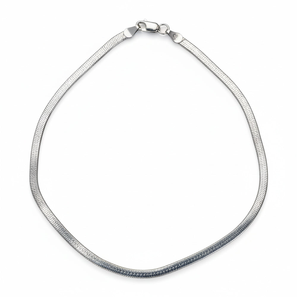 Silver Premium Wide Herringbone Chain Anklet for her