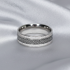 Silver Greek pattern Band ring for mens