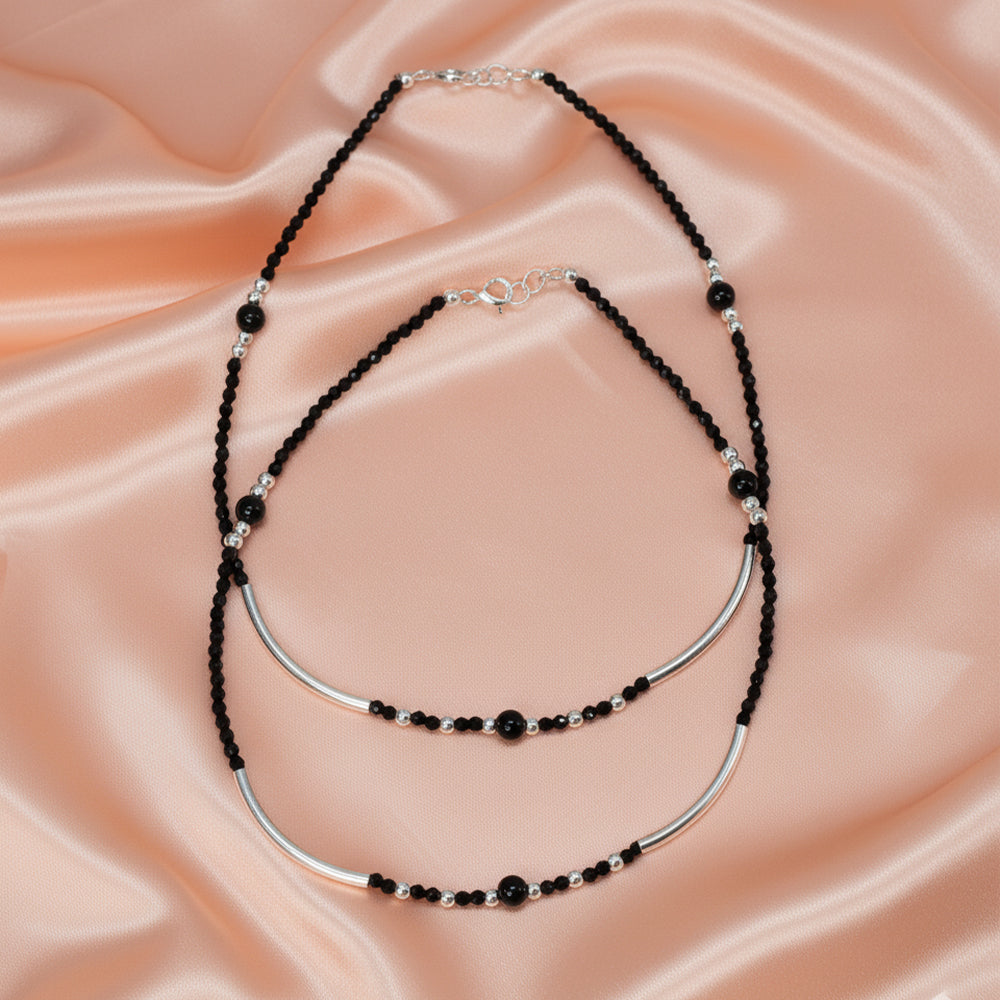 Silver Modern & stylish Black beads Anklet for her