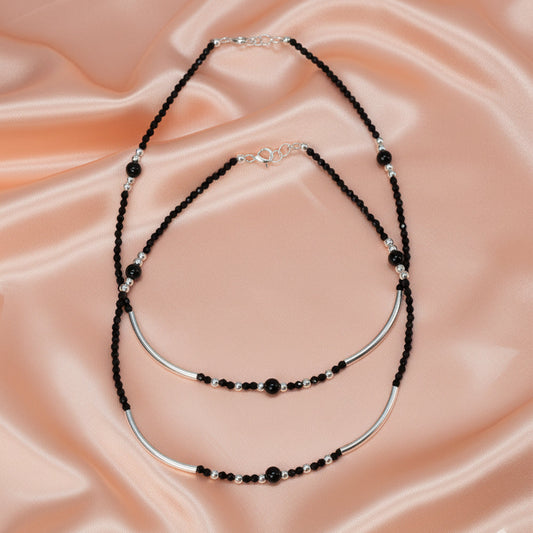 Silver Modern & stylish Black beads Anklet for her