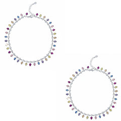 Silver Vibrant Rainbow multicolored  Teardrop  Anklet