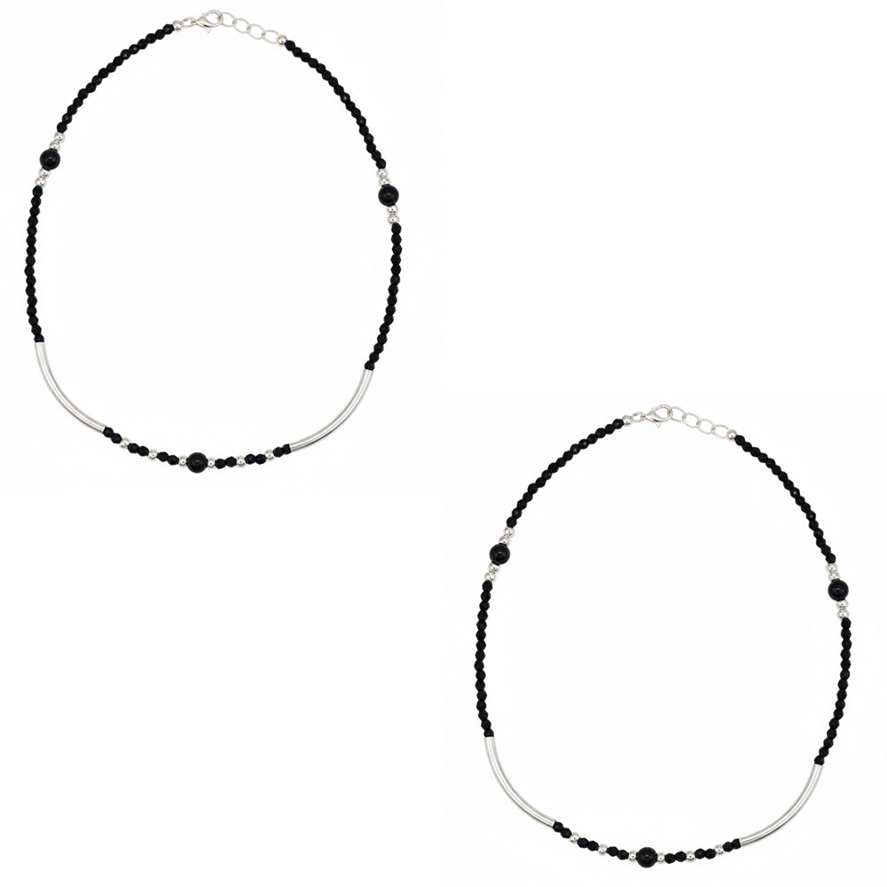 Silver Modern & stylish Black beads Anklet for her