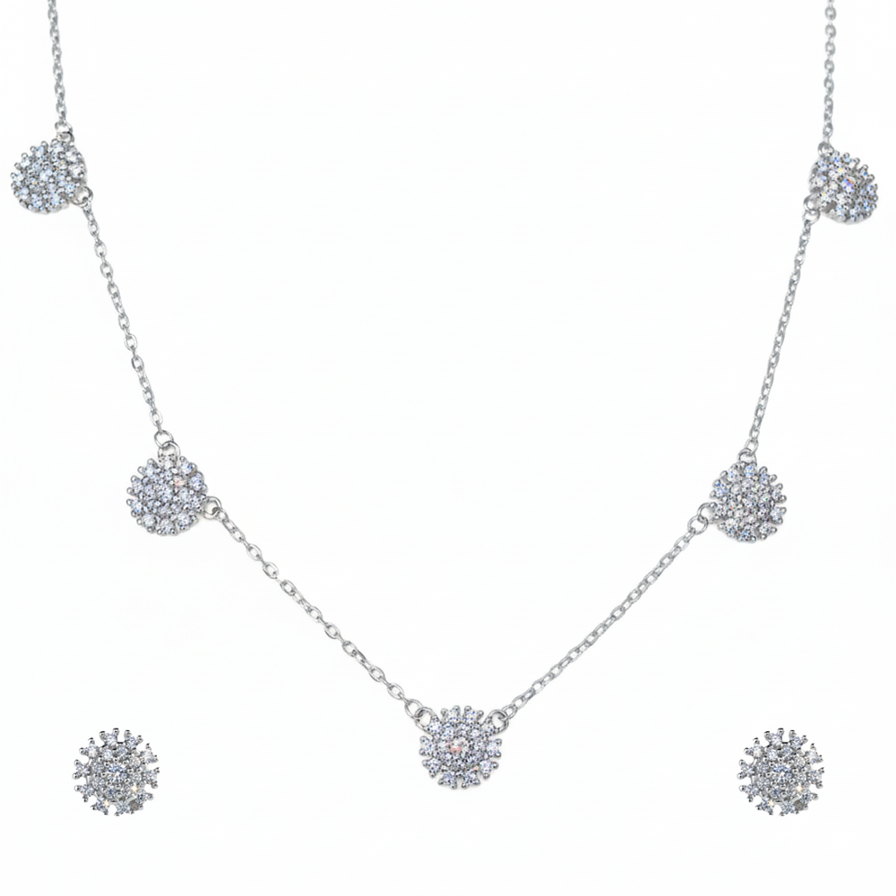 Silver Snowflake Cluster Necklace Set