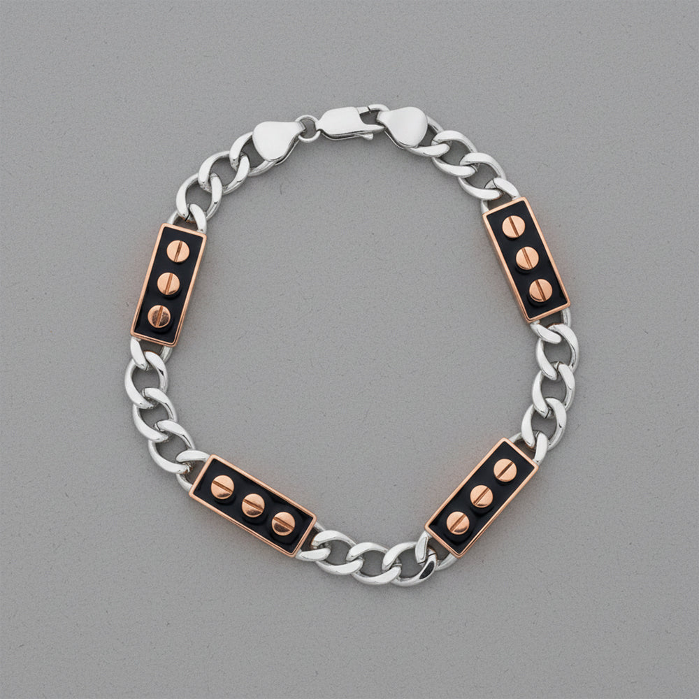 Silver Titan Rose Gold Screw Bracelet For Him