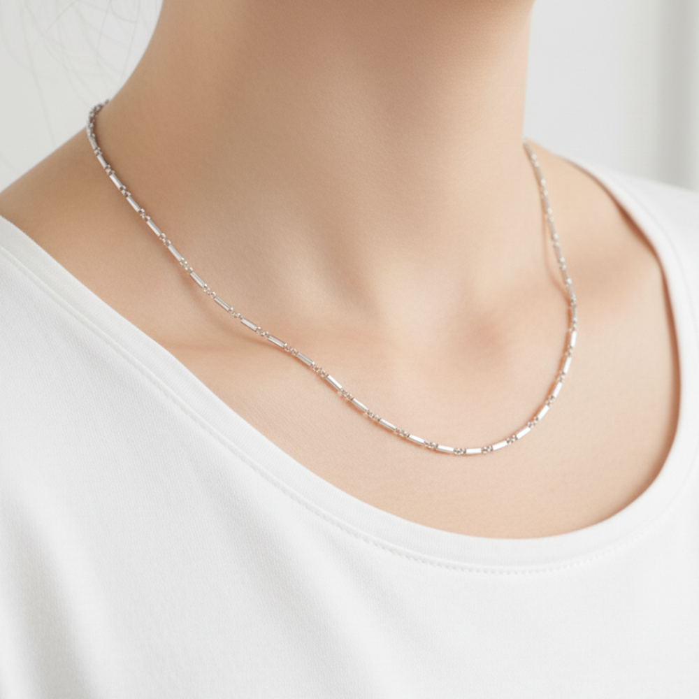 Silver Beads and Bar Chain For Her