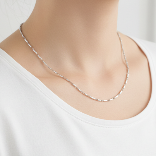Silver Beads and Bar Chain For Her