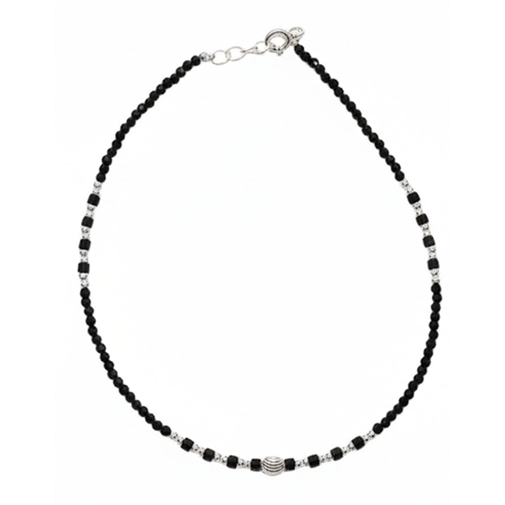 Silver Trendy Textured barrel black beads anklets for her