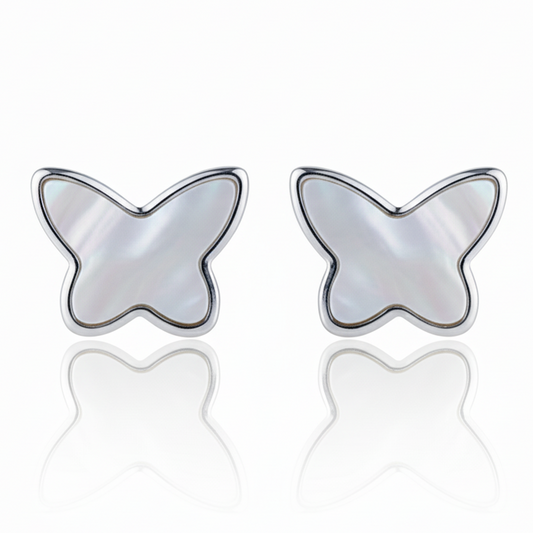 Silver Mother of Pearl Butterfly Studs