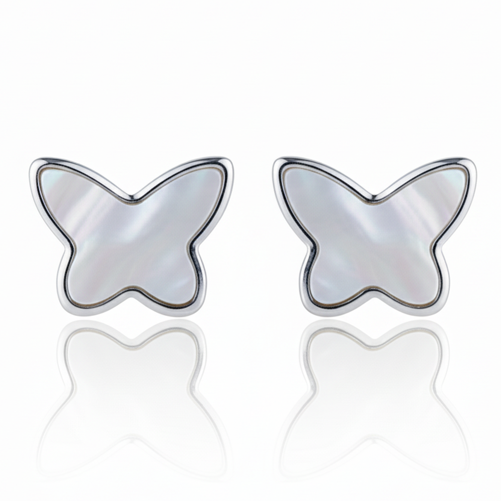 Silver Mother of Pearl Butterfly Studs