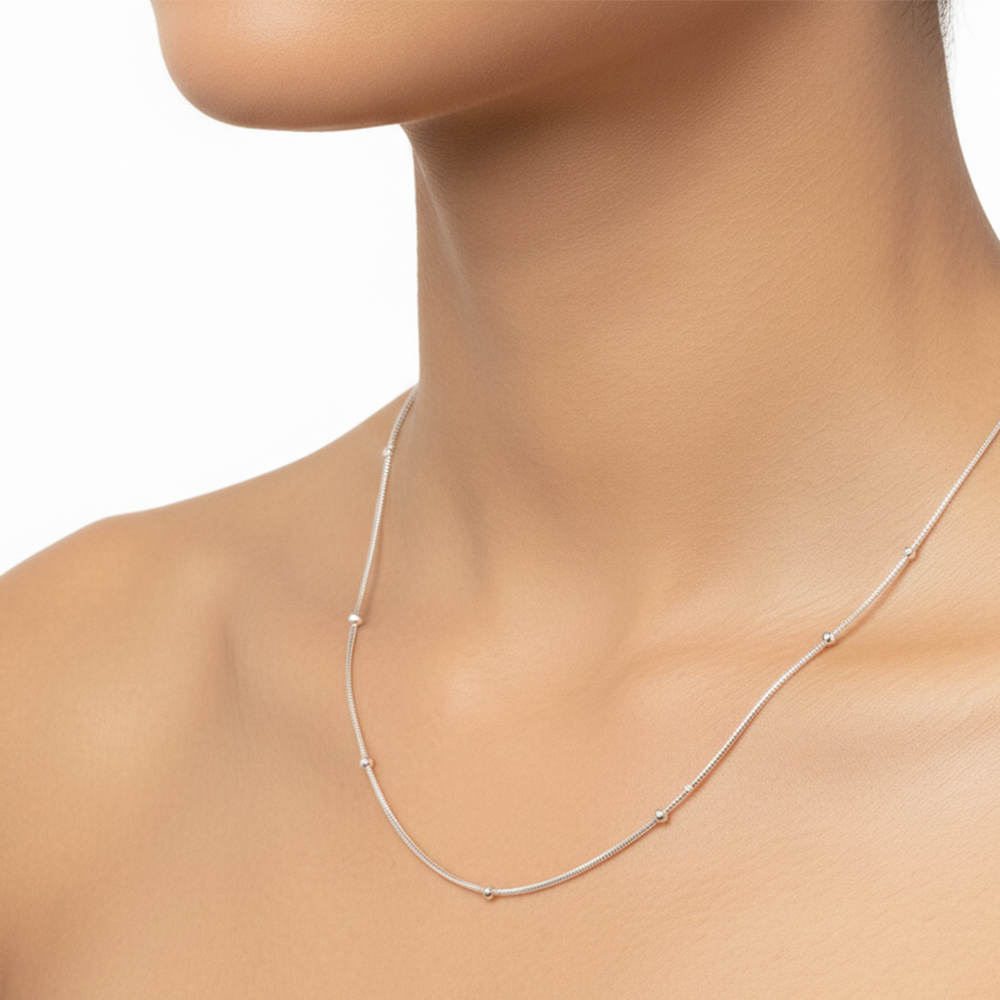 Silver Beaded Snake Chain For Her
