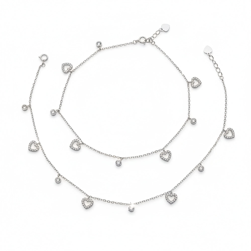 Silver Heart Charm Anklet