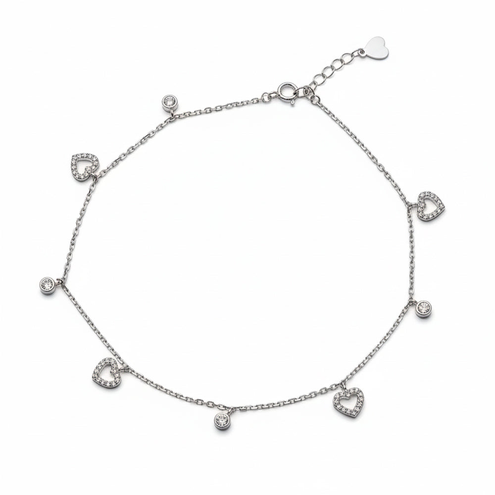 Silver Heart Charm Anklet