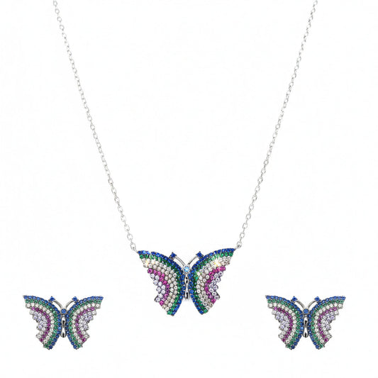 Silver Vibrant Multi Colour Pendant Set