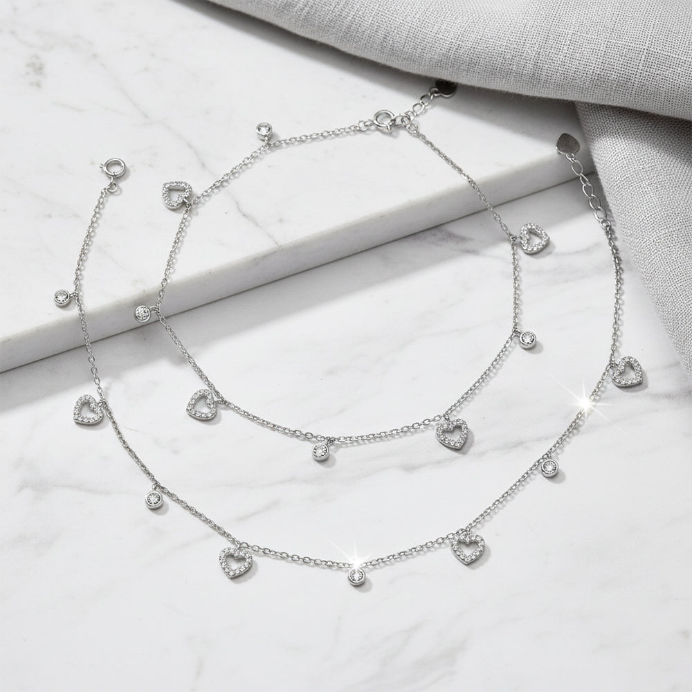 Silver Heart Charm Anklet