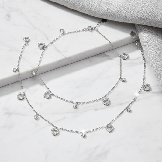 Silver Heart Charm Anklet