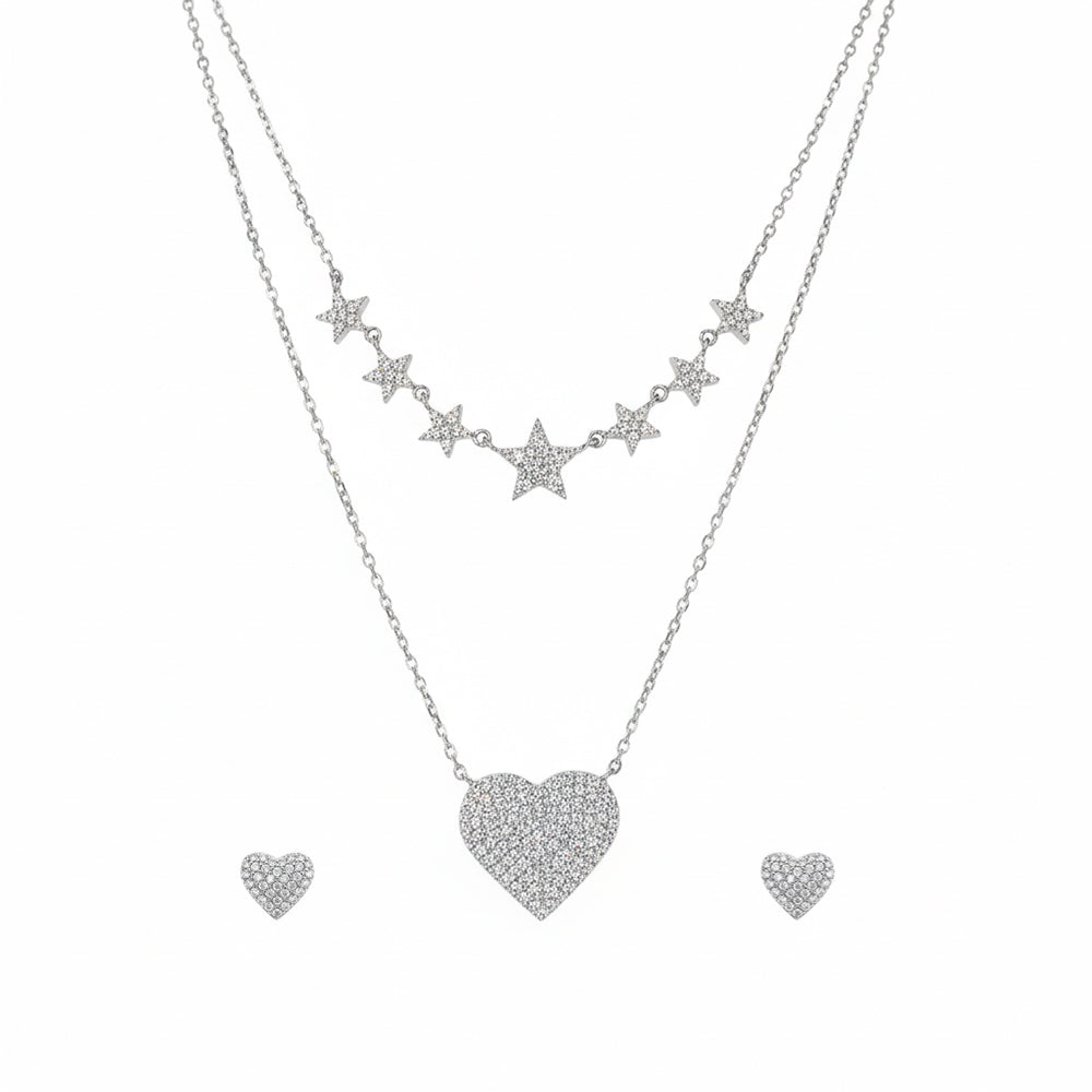 Silver Celestial Heart Double Layer Set