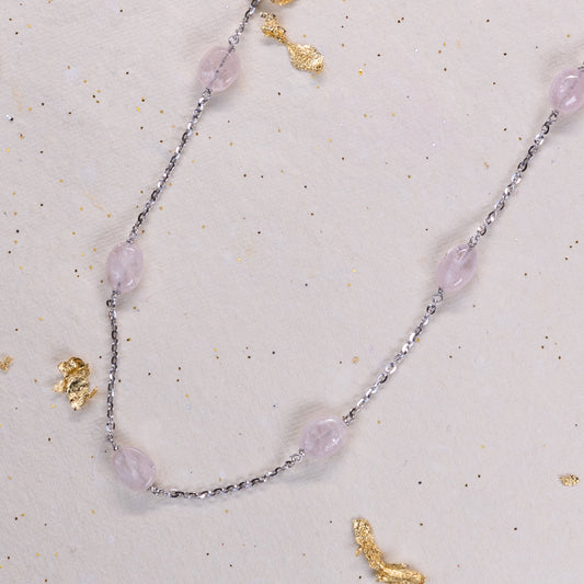 Silver Pink Ruby Gemstone Chain for Her