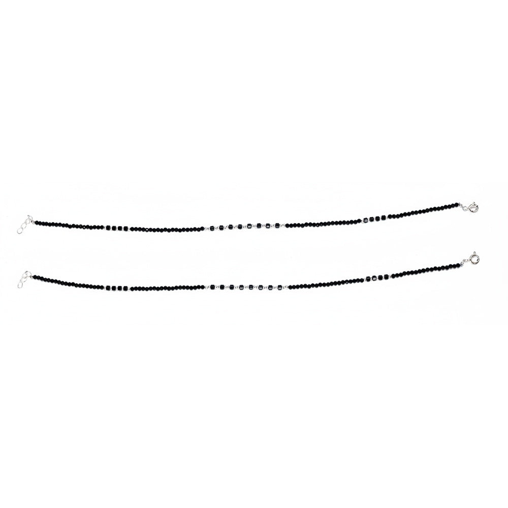 Silver Modern and classic Black beads Design Anklets For her
