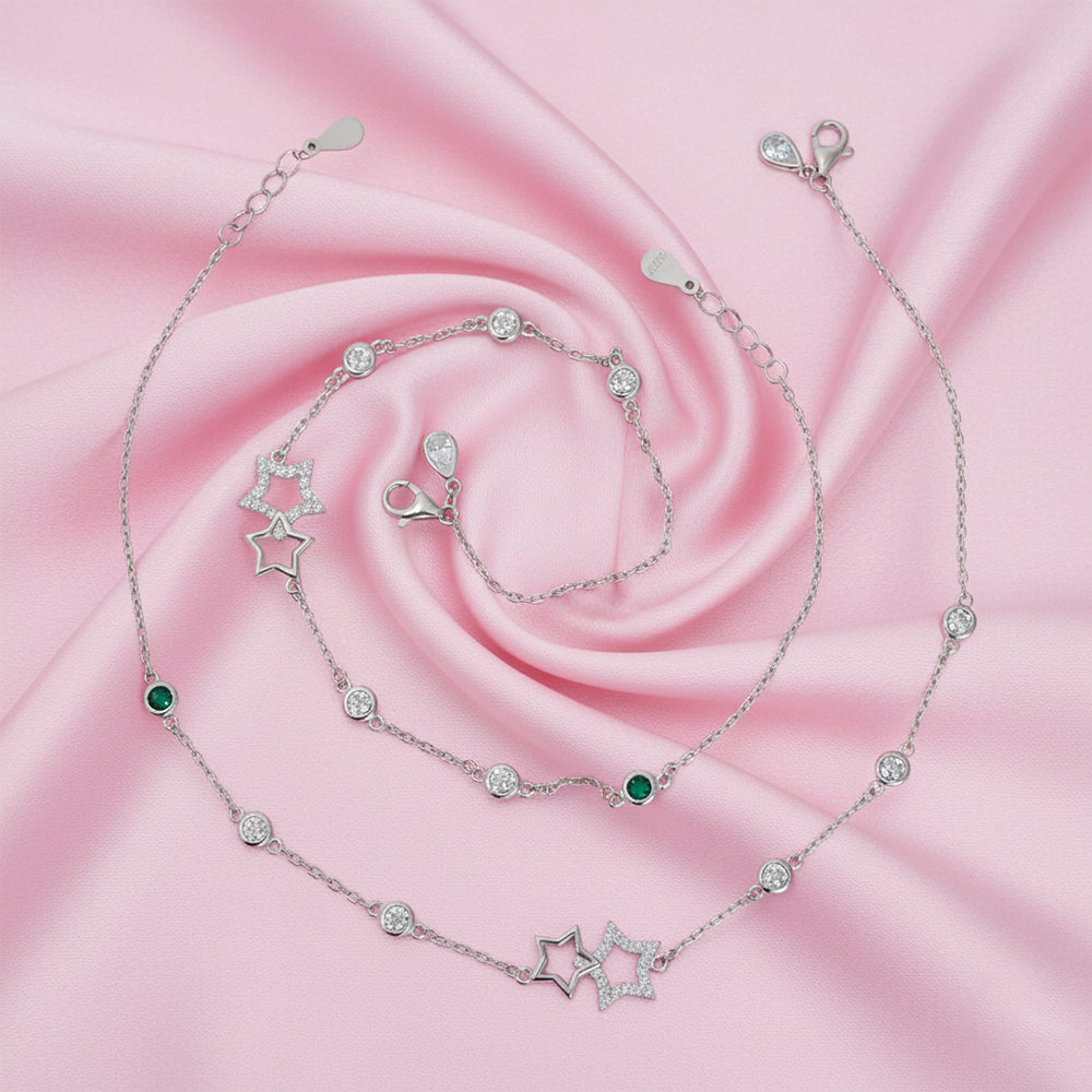 925 Sterling Silver Cosmic Celestial Star Anklet