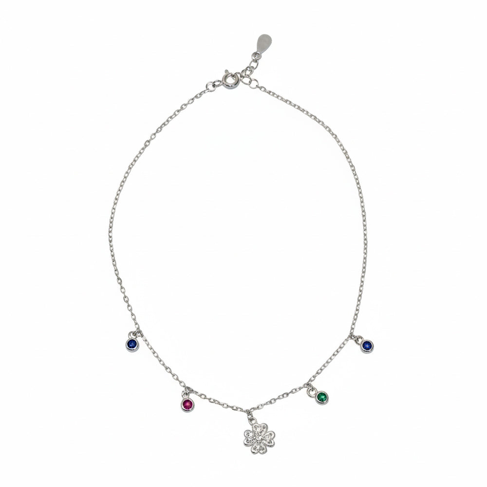 Silver Dainty Clover Charm Anklet