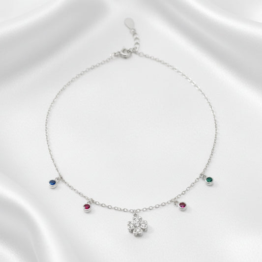 Silver Dainty Clover Charm Anklet
