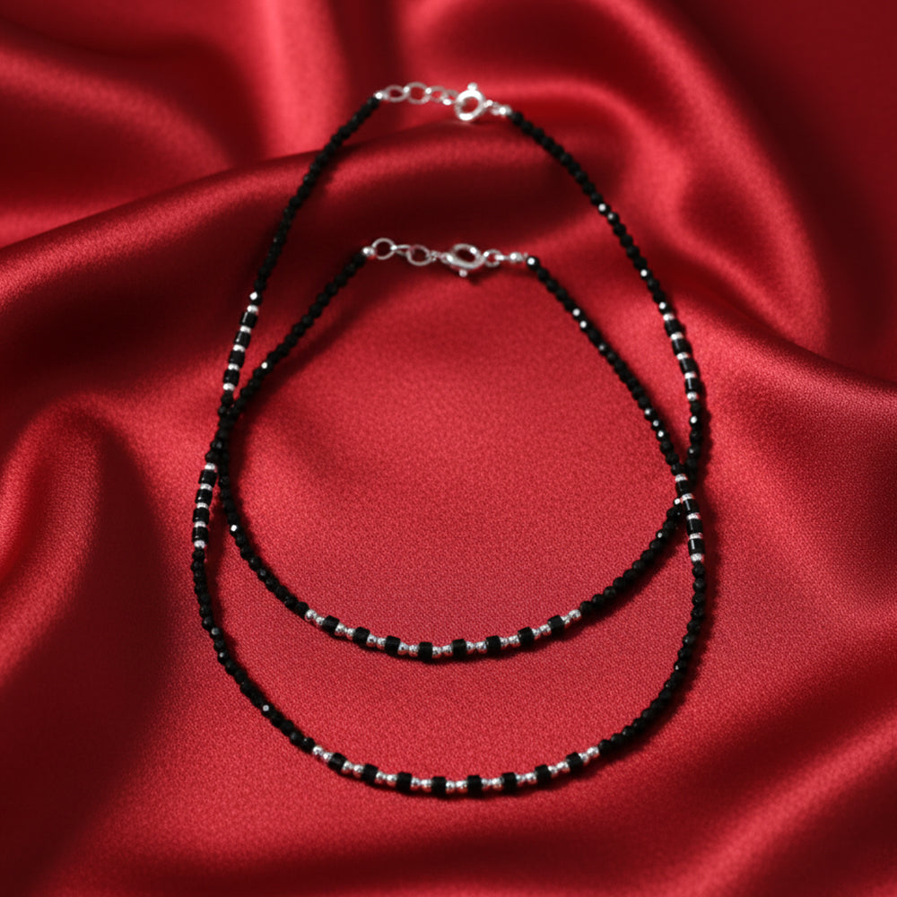 Silver Modern and classic Black beads Design Anklets For her
