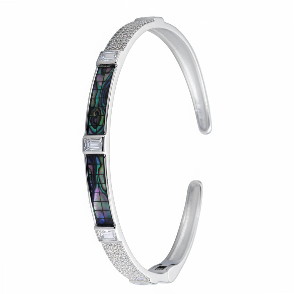 Silver Dazzling Abalone Shell Bracelet Set