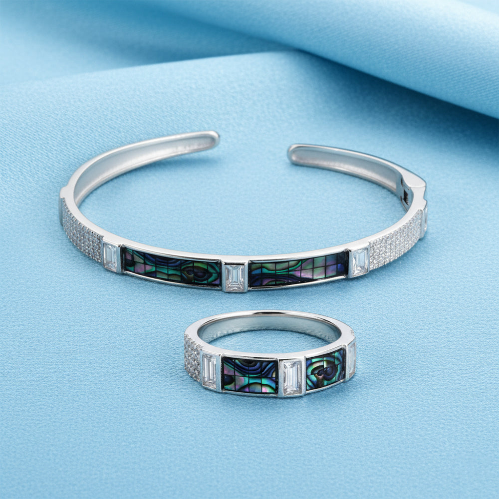 Silver Dazzling Abalone Shell Bracelet Set