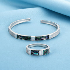 Silver Dazzling Abalone Shell Bracelet Set