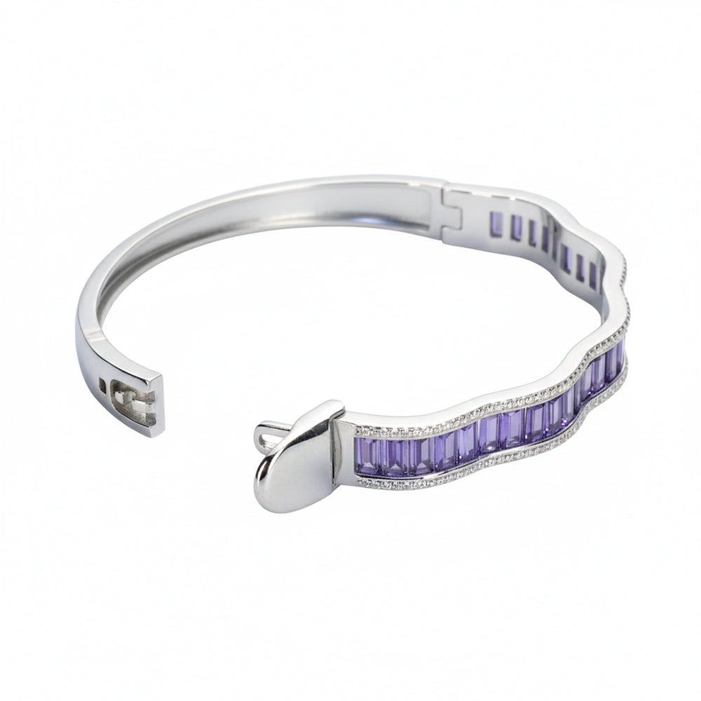 Silver Amethyst Purple Baguette Cut Zirconia Bracelet