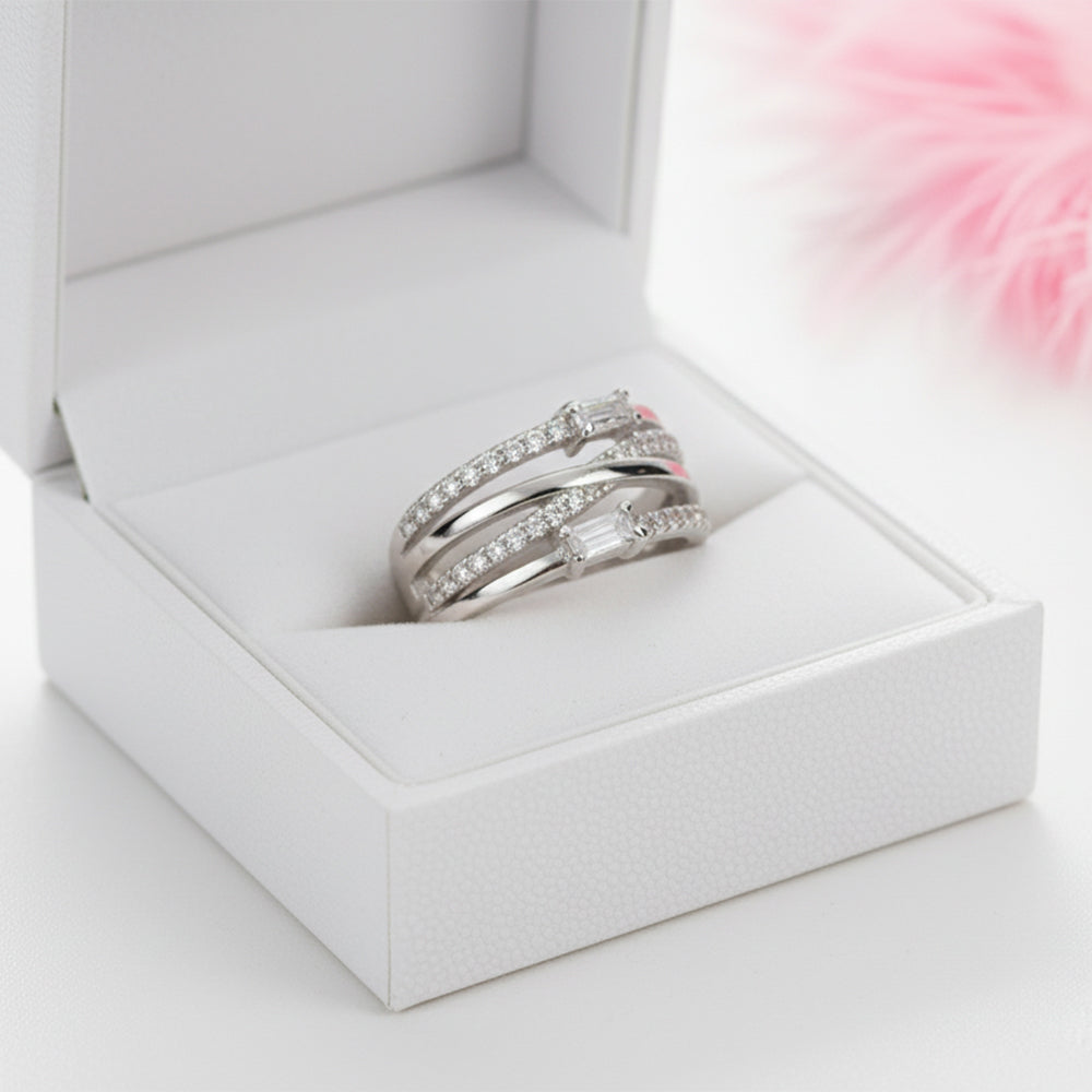 Silver Halo Baguette Ring
