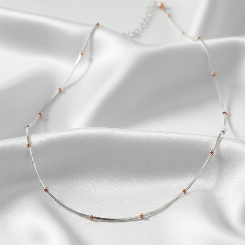 Silver Dual Tone Beaded Chain For Her