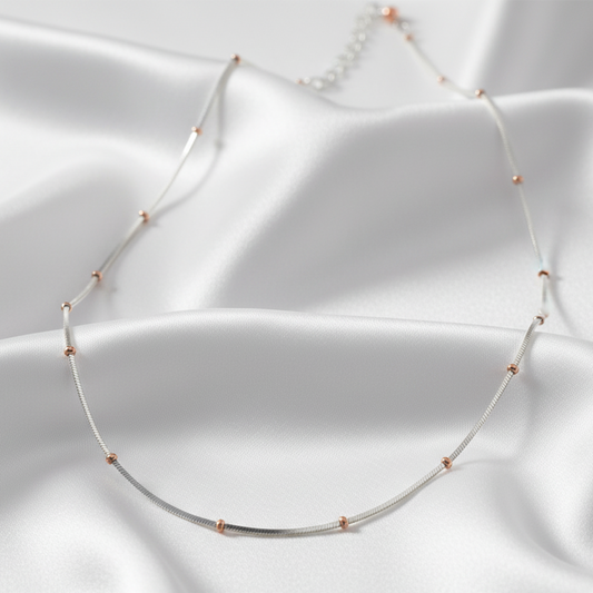 Silver Dual Tone Beaded Chain For Her