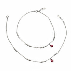 Silver Ruby Teardrop and Bar Stylish Anklet