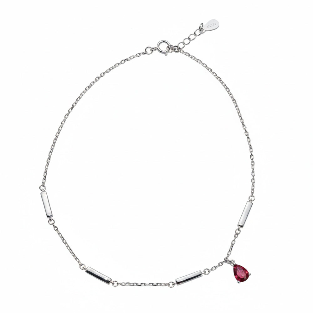 Silver Ruby Teardrop and Bar Stylish Anklet