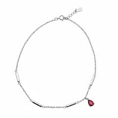 Silver Ruby Teardrop and Bar Stylish Anklet