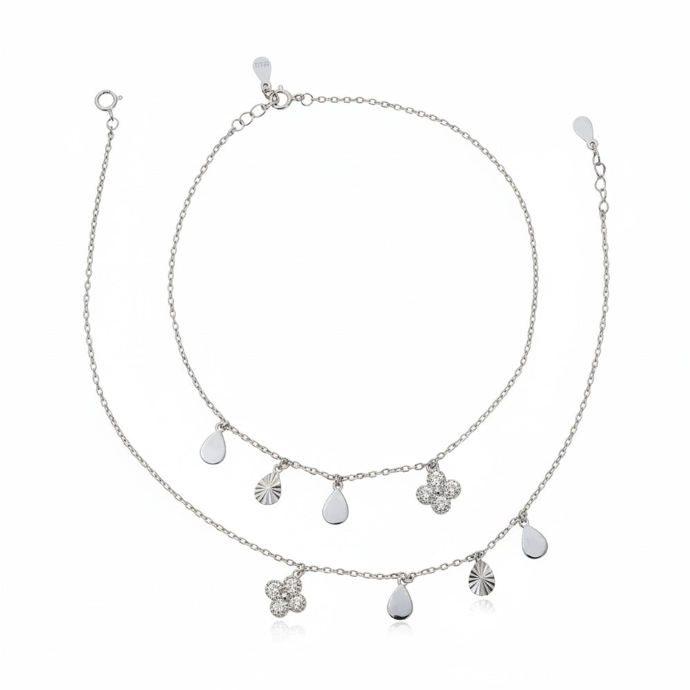 925 Silver Clover Aesthetic & Elegant Charms Anklet for her