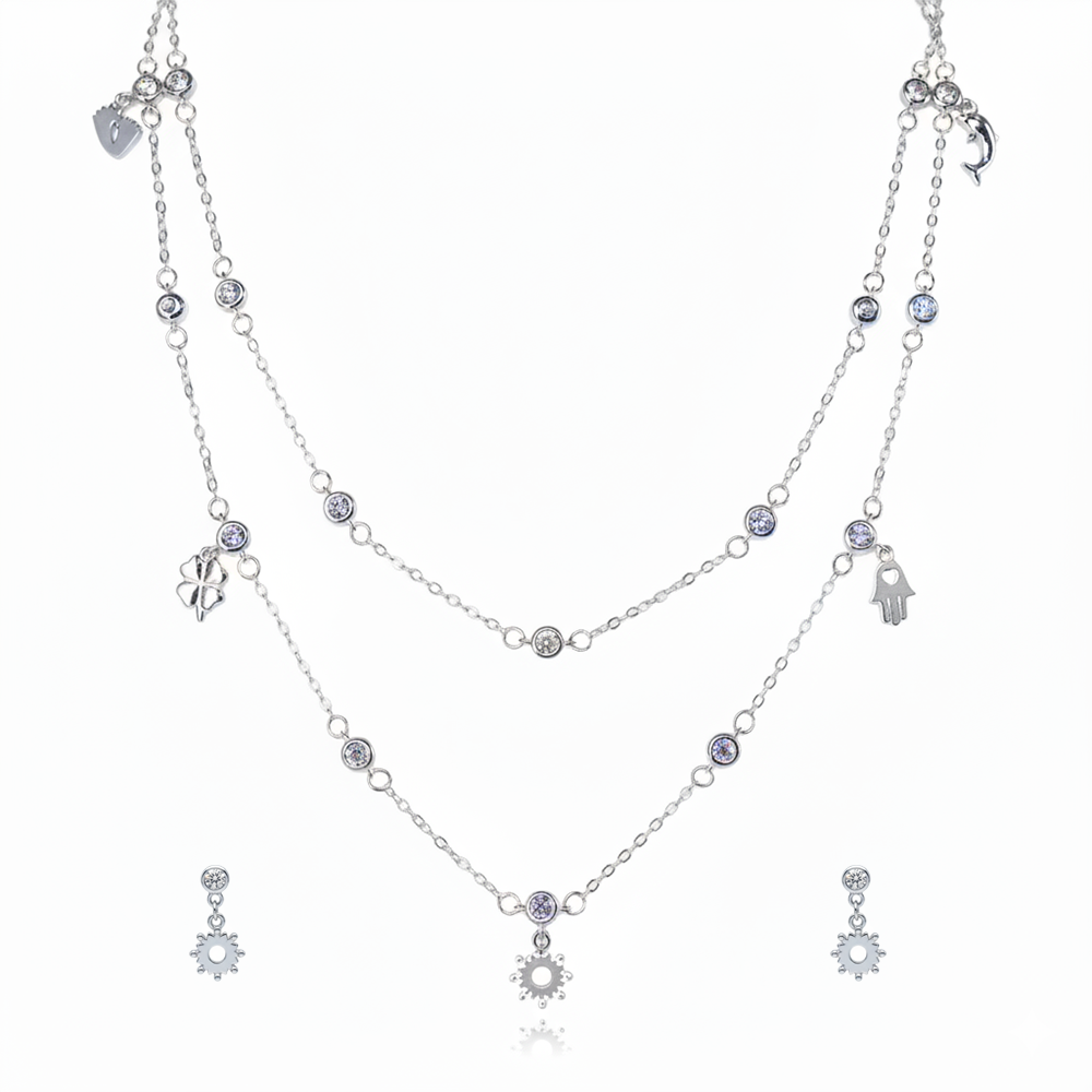 Silver Double Layered Bezel Charm Set