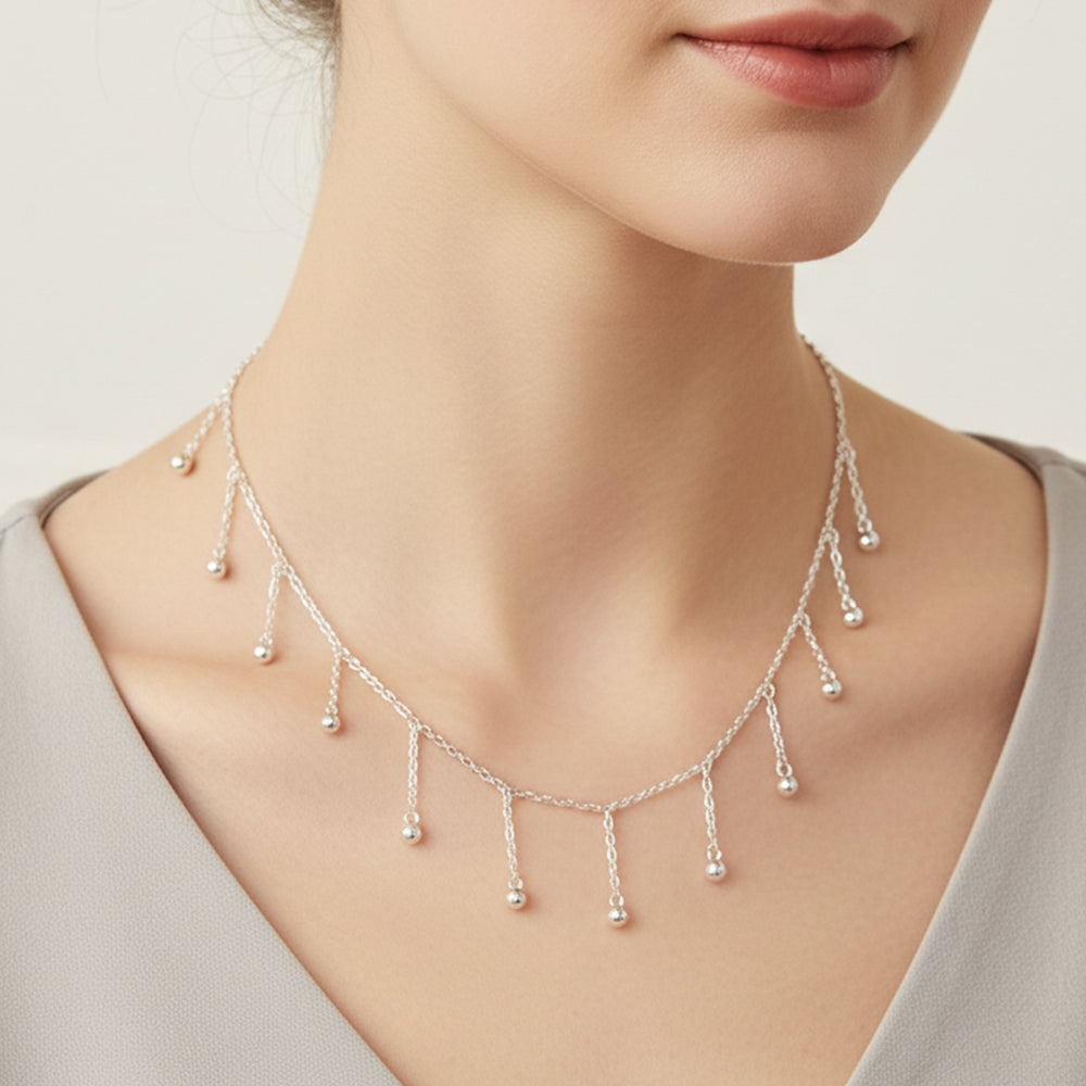 Silver Raindrop Dangle Necklace