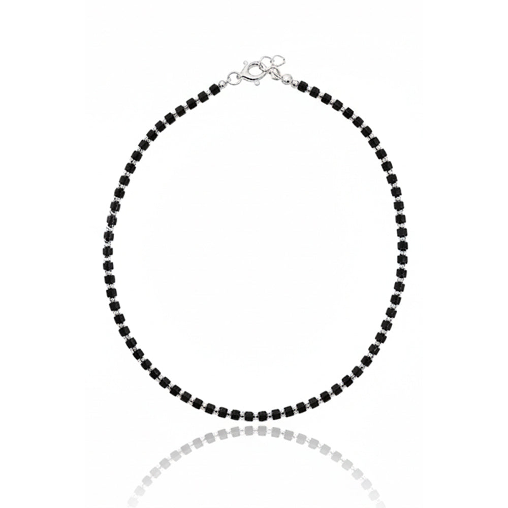 Silver Classic Black beads Anklet For her