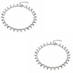 Silver Dazzling Rainbow Multi-colored Marquise Anklet