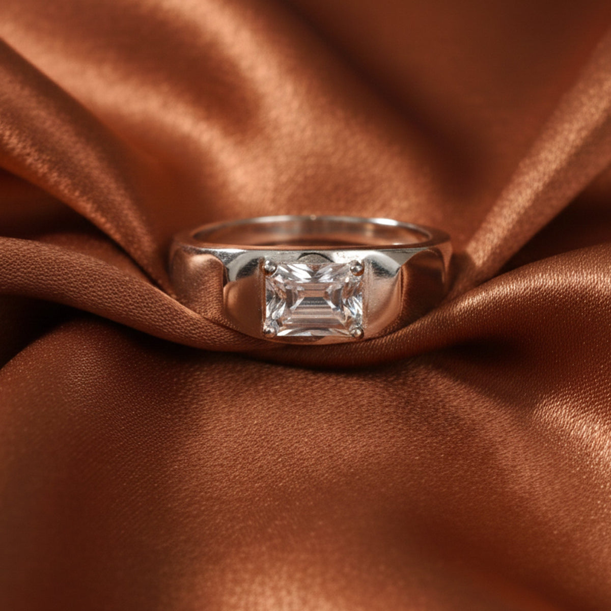 925-Sterling Silver Radiant-Cut Solitaire Signet Ring for Him