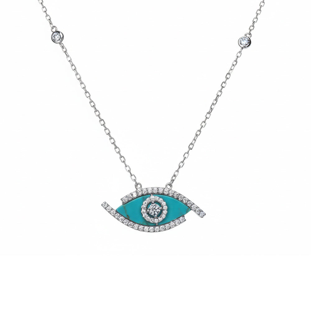 Silver Elegant Evil Eye Blue Pendant Necklace