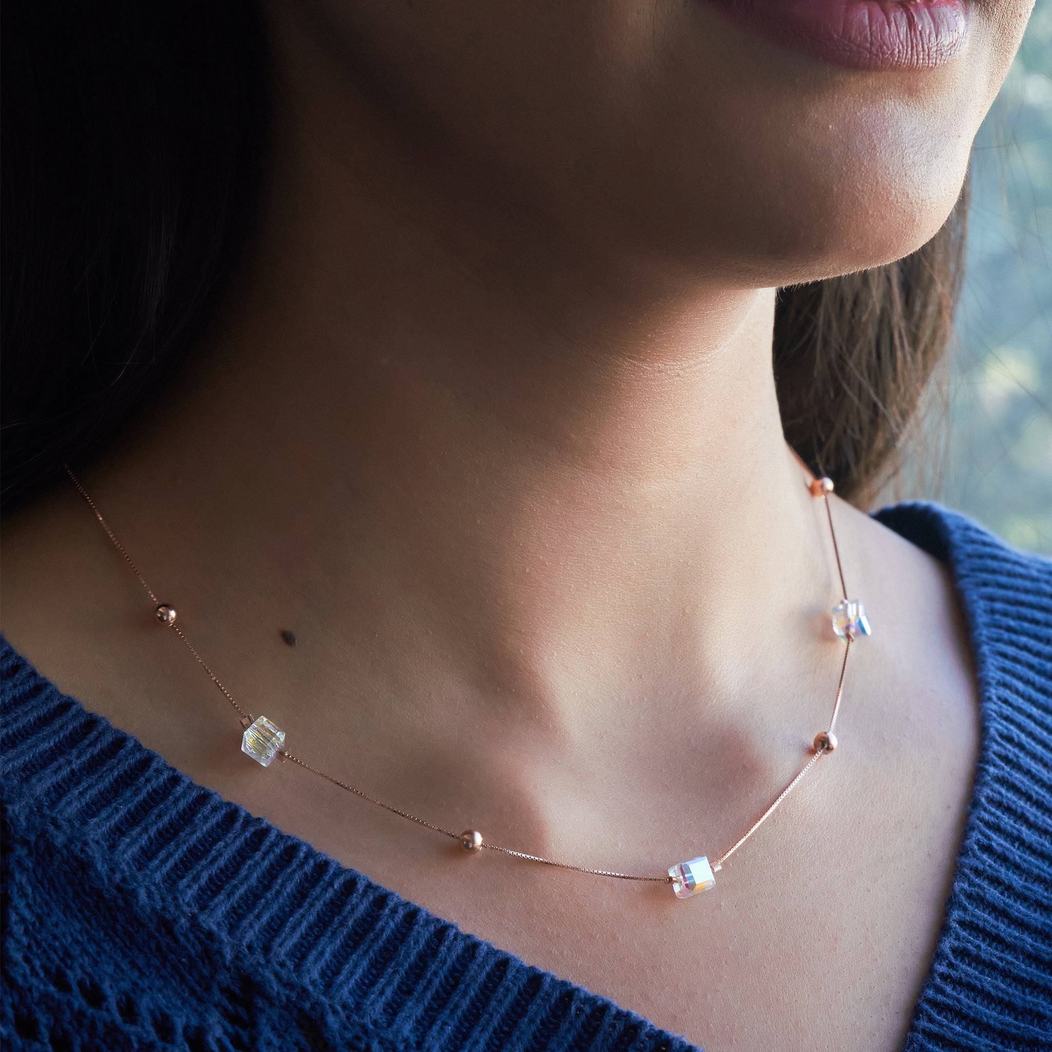 925 Silver Rose Gold Crystal Chain