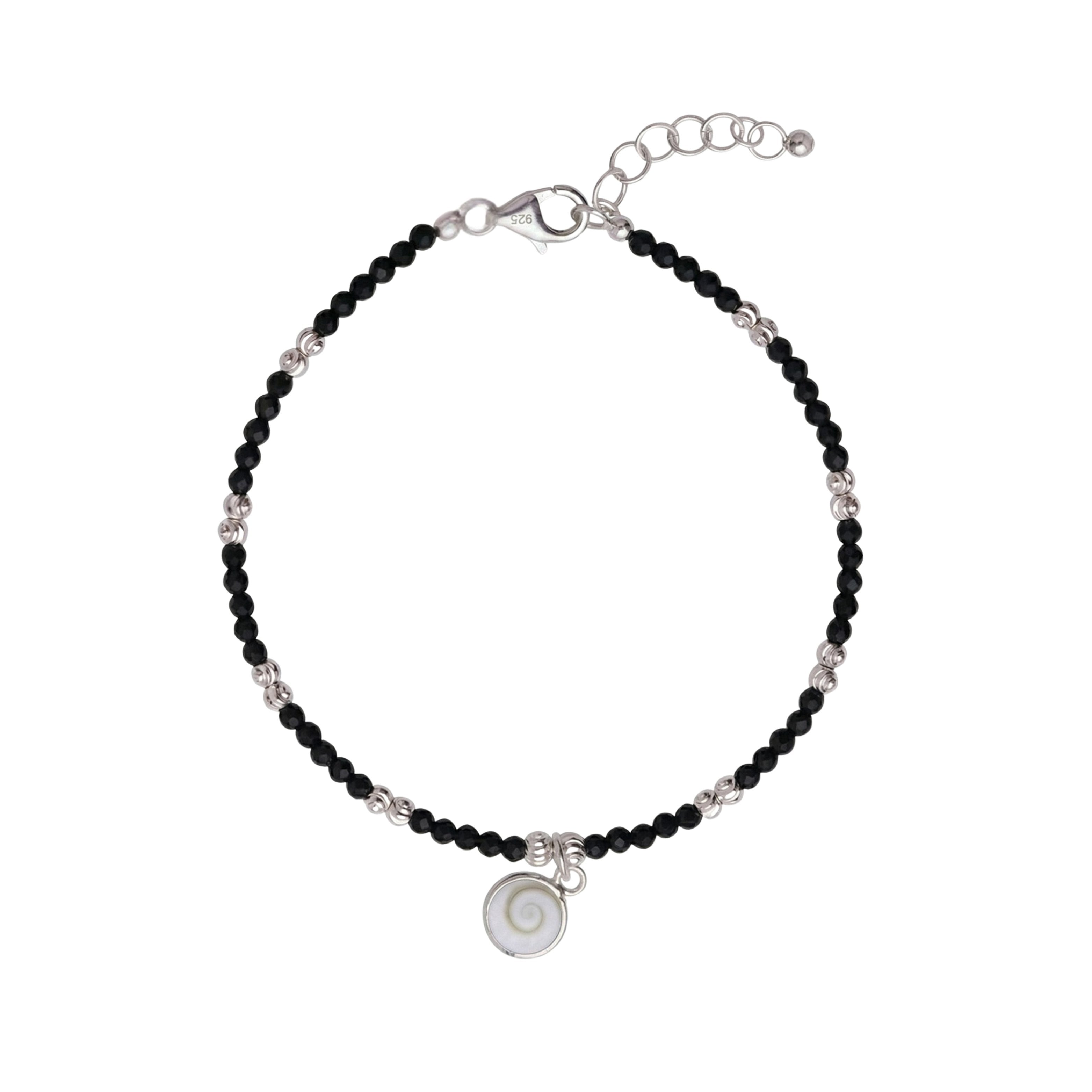 Silver Sleek Charm Black Beads Bracelet