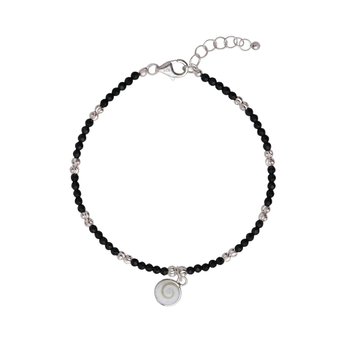 Silver Sleek Charm Black Beads Bracelet