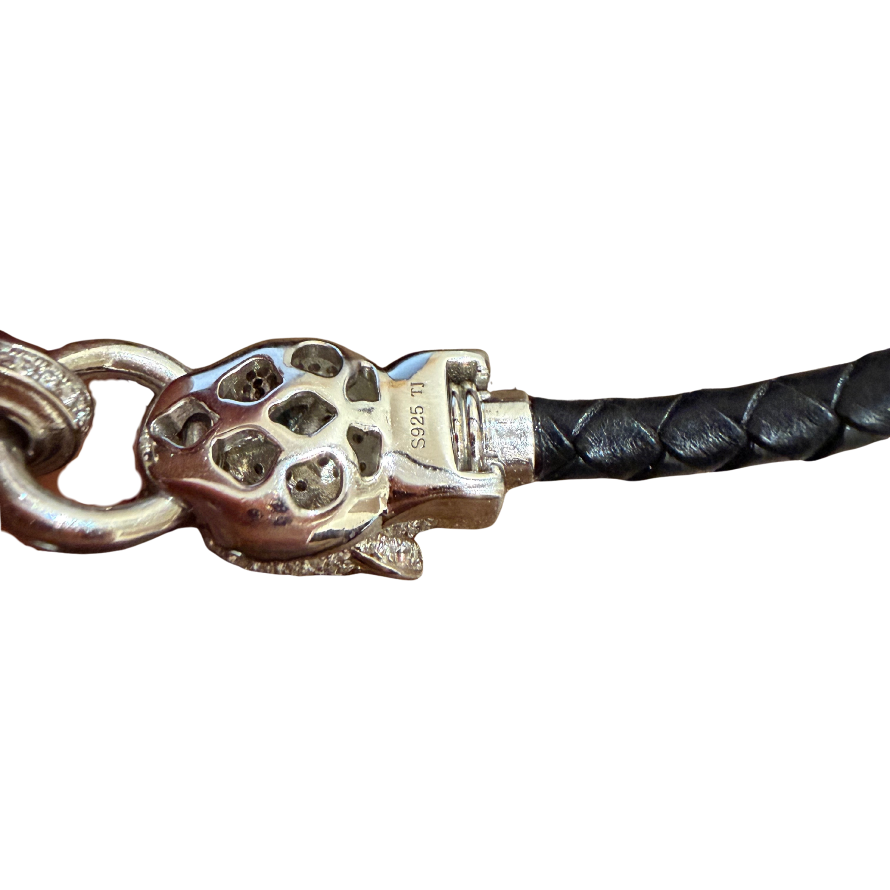 Silver Majestic Jaguar leather bracelet For mens