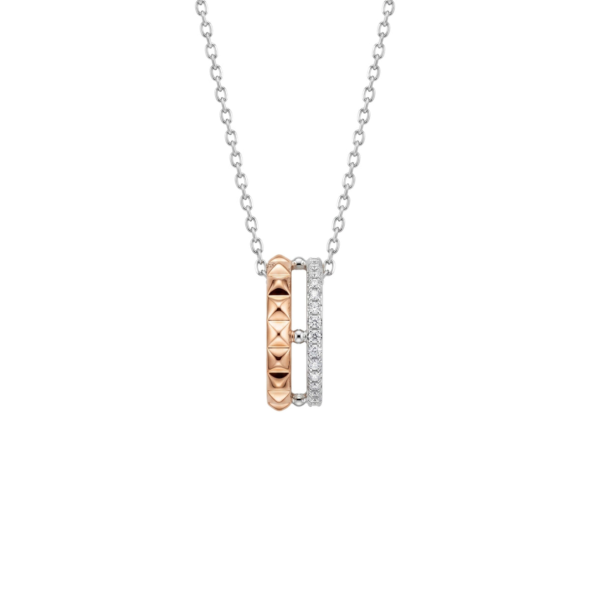 Necklace with three interlocking rings in silver, rose gold, and white gold 925 silver pendant for women 