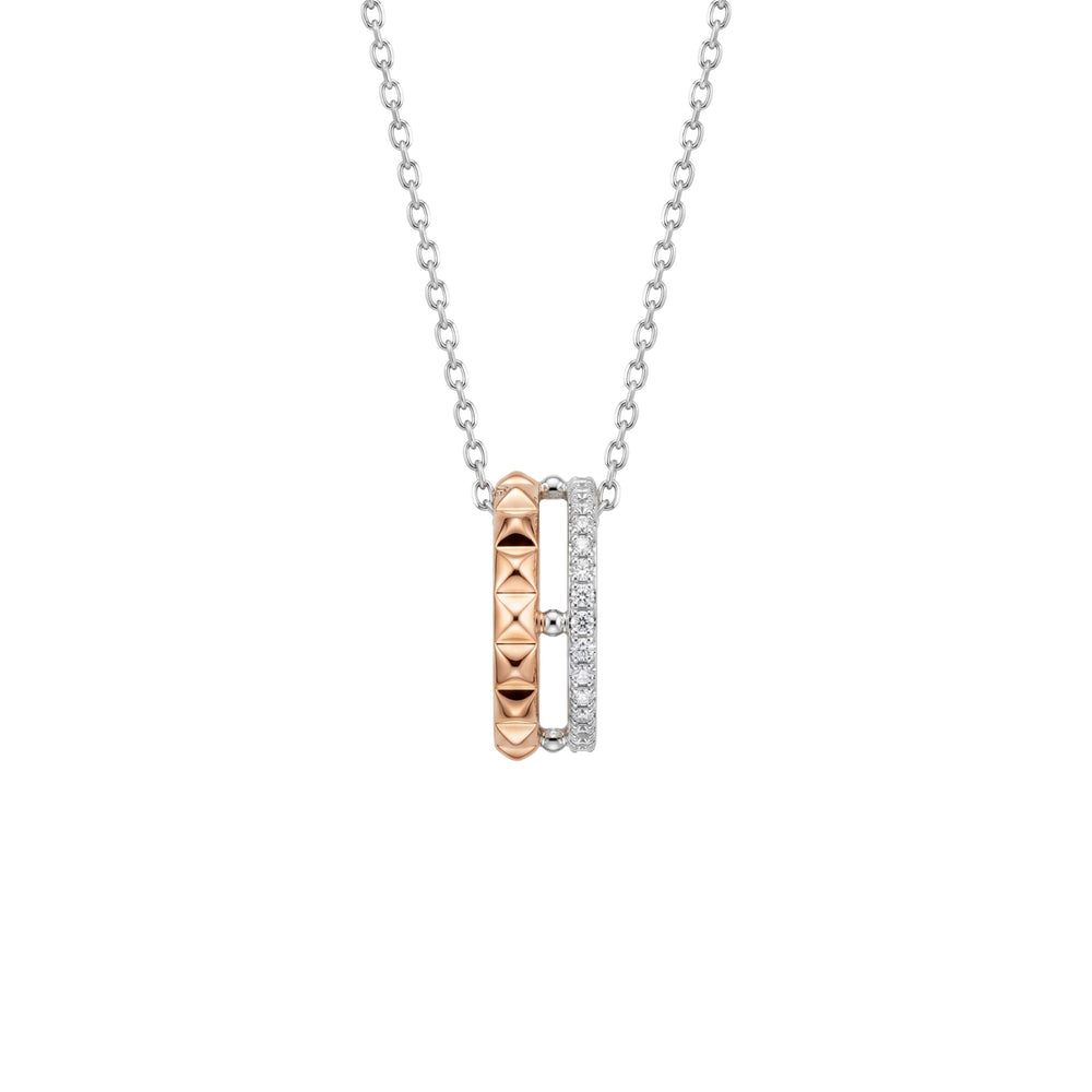 Necklace with three interlocking rings in silver, rose gold, and white gold 925 silver pendant for women 