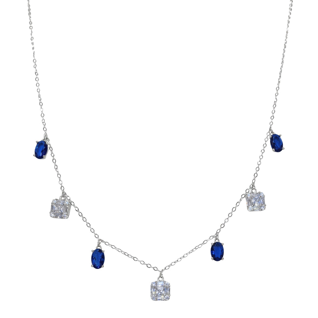 Silver Sapphire-Inspired Dangle Chain Necklace
